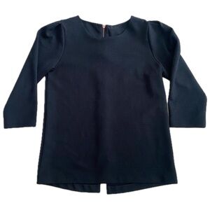 CLUB MONACO Black Top XS Rose Gold Back Zip 3/4 Sleeve Minimalist EUC